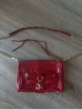 Rebecca Minkoff Red Leather Crossbody Bag Gold Chain